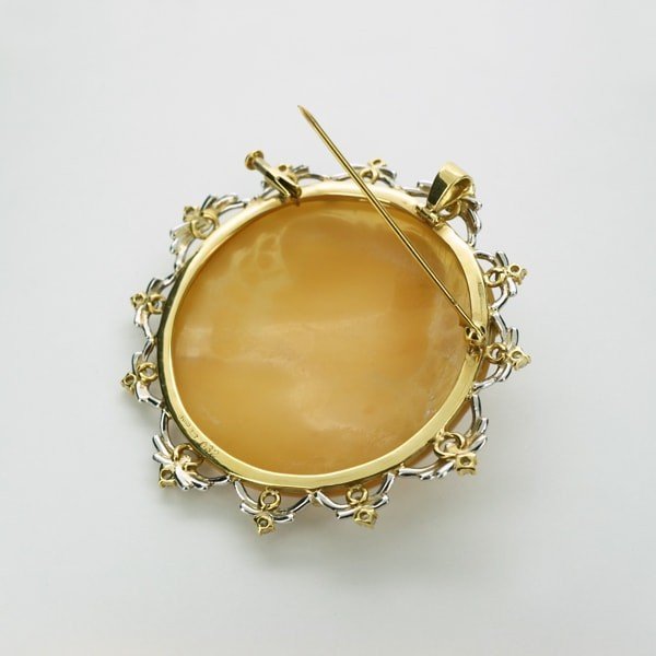 K18 カメオ ブローチ ペンダントトップ シェルカメオ 貝 約5 85×4 45