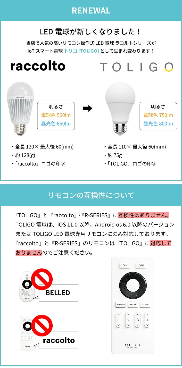 TOLIGO 調光調色LED電球 2.4G+wifi E26 – kakko本店