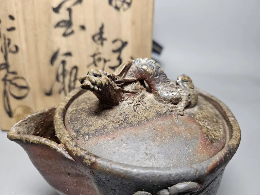 ㊻備前焼 宝瓶 登り窯 梅 うめ ウメ 6角 手びねり 急須 ㊻備前焼 宝瓶