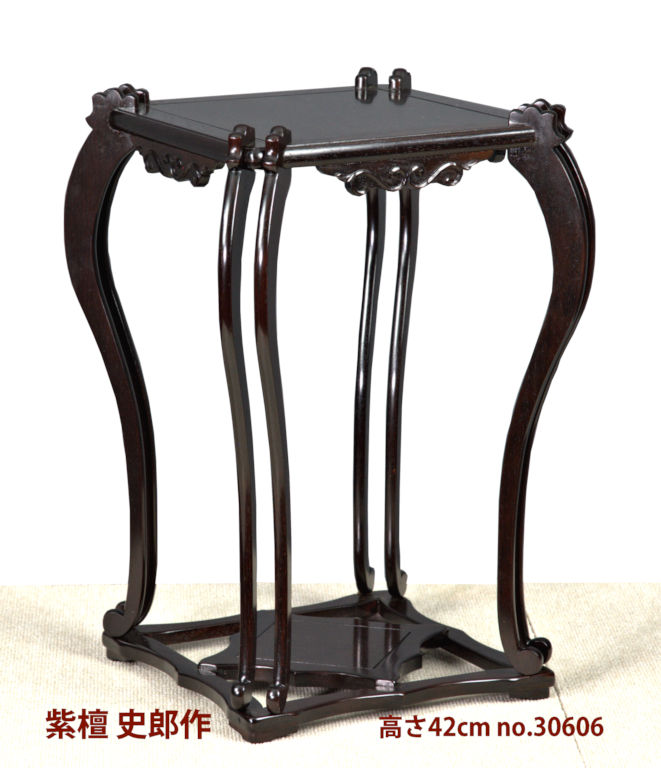 古竹 細工 四足 花台 架台 時代物 木製 漆塗 四足 花台 架台 時代物