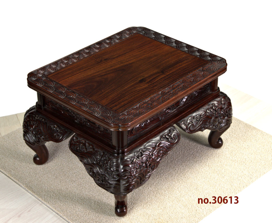 花台: 紫檀 香炉台 佐藤作 波亀地彫り 巾36cm 唐木指物 no.30613