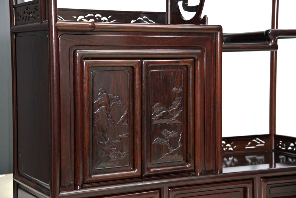 飾り棚: 紫檀 6枚戸彫入り 3.6尺棚 no.8624 (これから仕上品) / 唐木