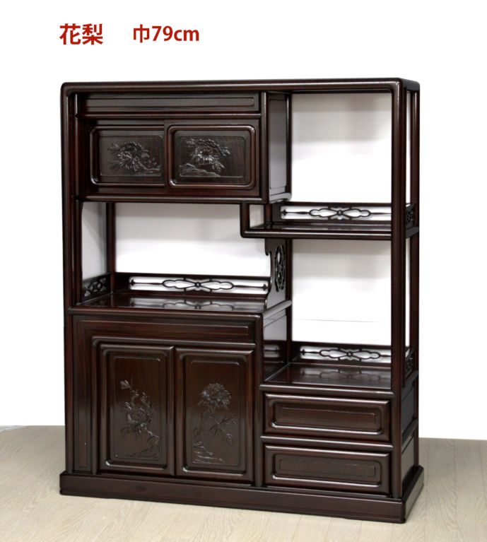 飾り棚: 花梨 隅丸4枚戸2.8尺棚 no.8614 / 唐木家具OSAKA