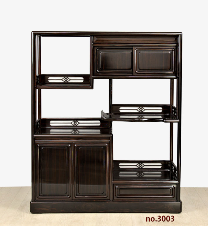 飾り棚 :黒檀隅丸4枚戸3尺棚 no.3003-01 / 唐木家具OSAKA