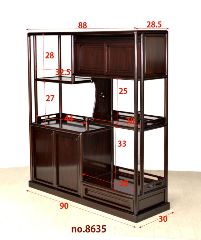 飾り棚:紫檀 道山作 隅丸4枚戸無地 3尺棚 大阪唐木指物(仕上完成品) no
