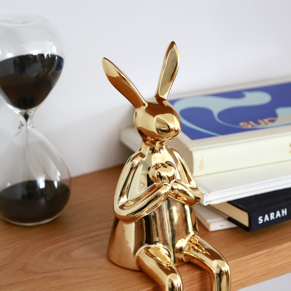 シッティング ラビット ハート ゴールド 29cm デコフィギュア