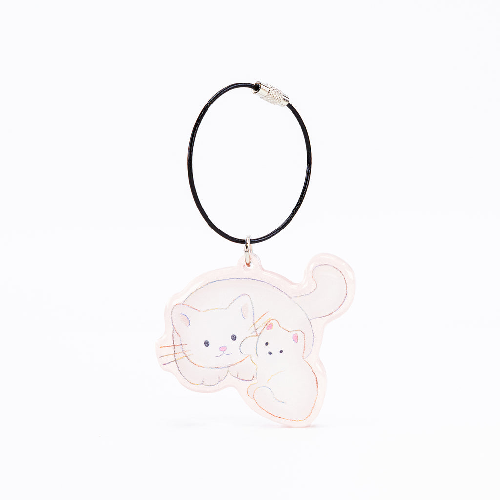 RUKURUKU様専用/桃の花と親子猫 蓄光 オルゴナイトキーホルダー 小売