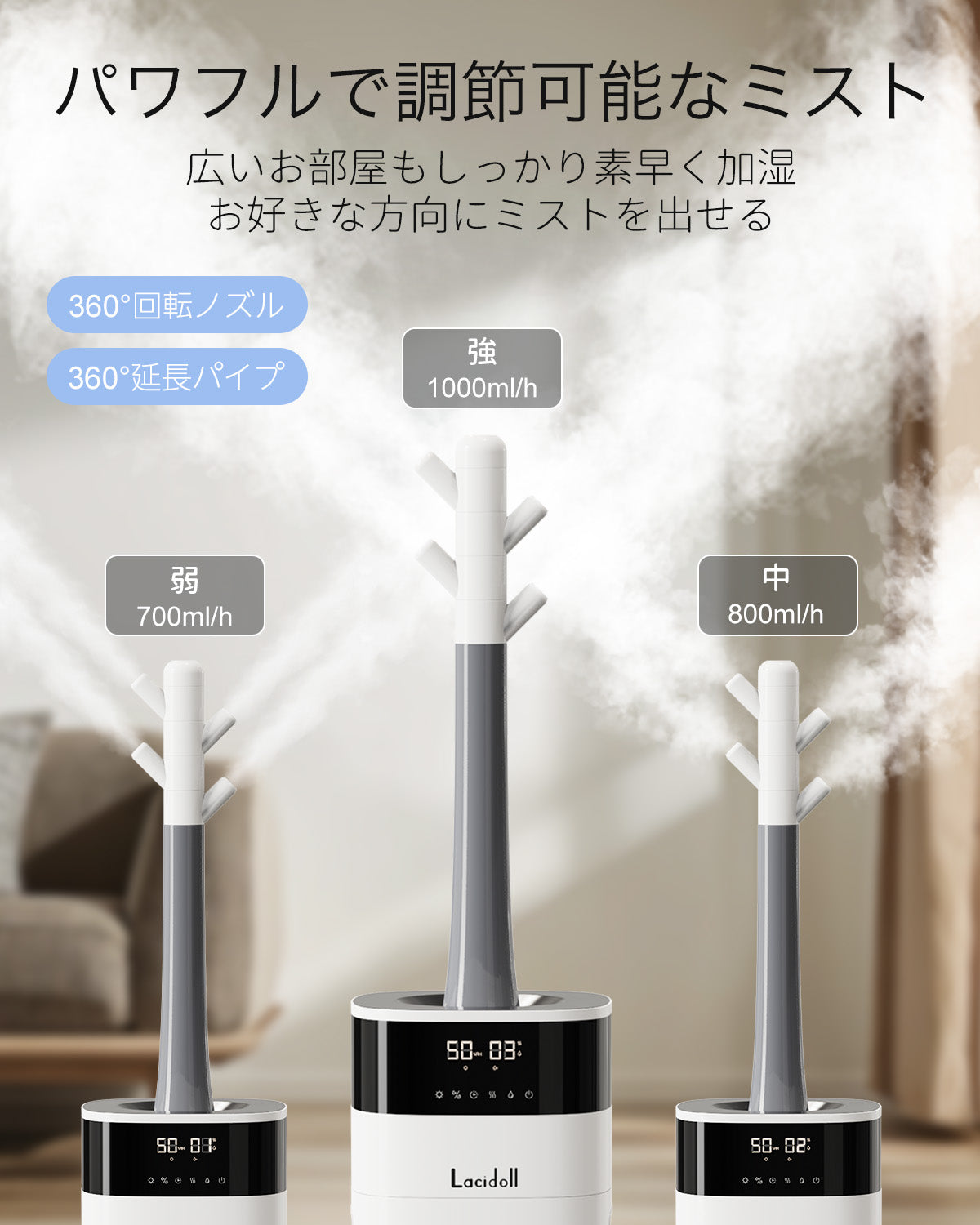 加湿器 大容量 20L/最大85畳 ハイブリッド式 スチーム式 加熱式 2301J