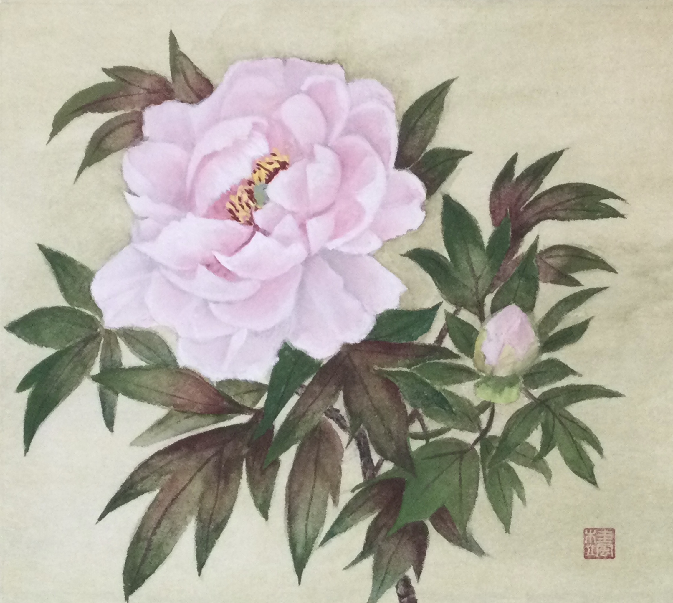 肉筆日本画【牡丹図】 印あり 肉筆日本画【牡丹図】 印あり 肉筆日本画