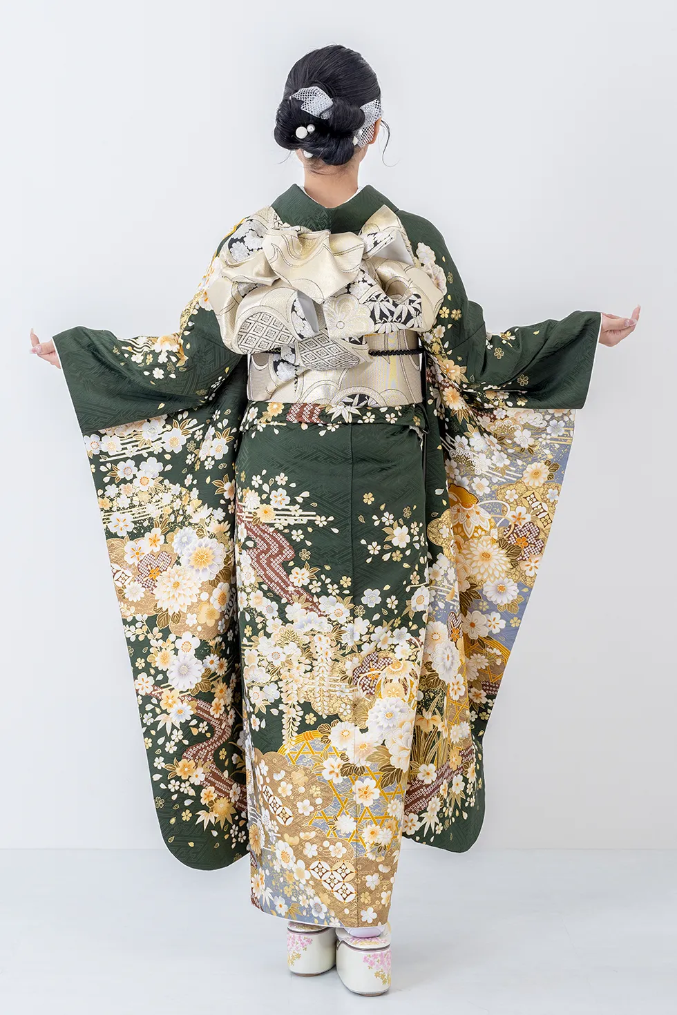 深緑のしめに菊［FS1162］ - 成人式振袖レンタル・販売のふりそでエイト