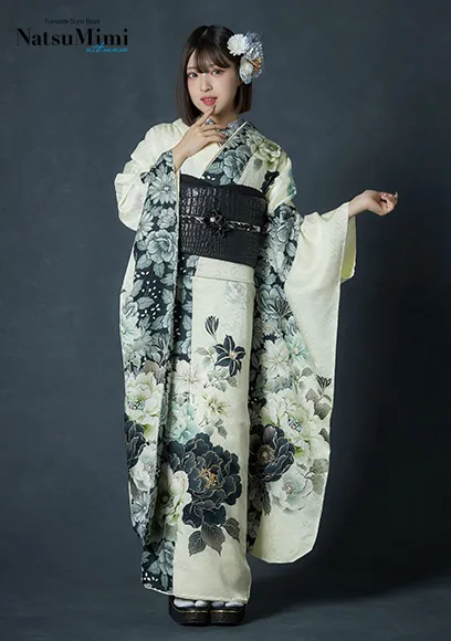 白地ピンク牡丹と桜［FS0954］ - 成人式振袖レンタル・販売のふりそで