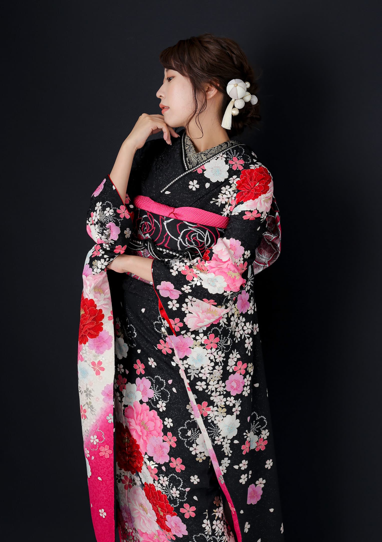 振袖ネットレンタル：グラマラス】黒×ピンク/C-071 – kimono-hearts