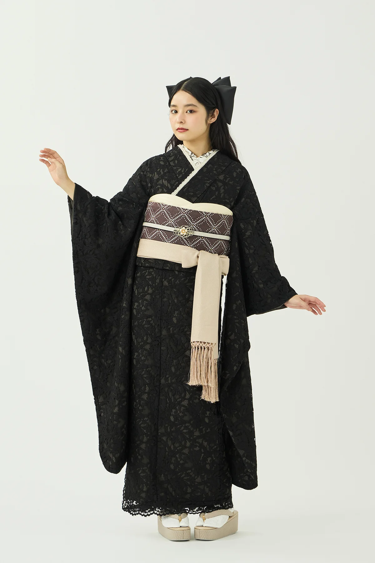 帯揚げ／先染め帯揚／華七宝／生成り | 振袖レンタル·購入や成人式の