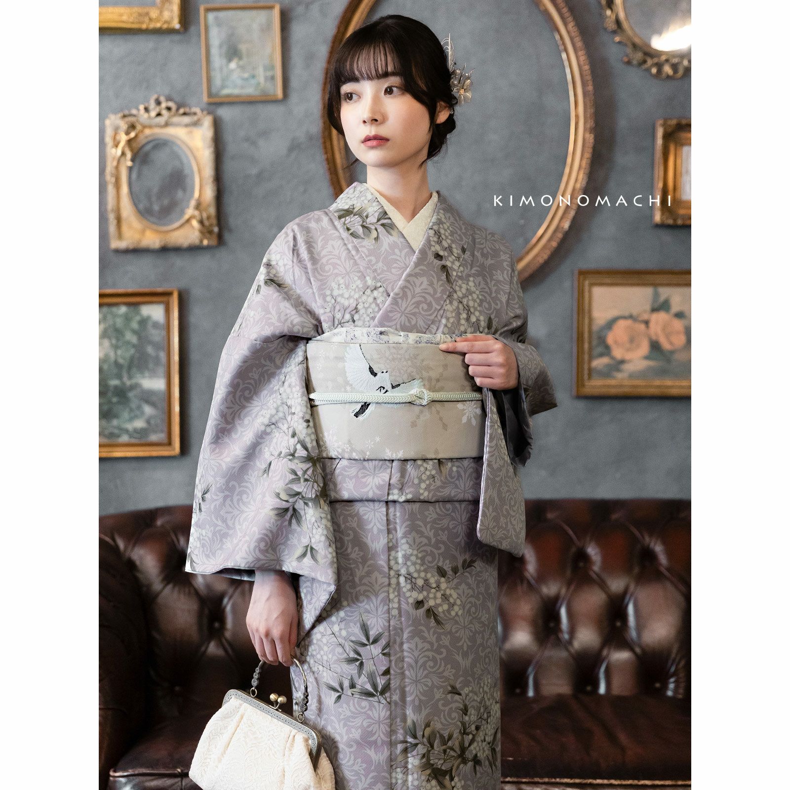 はるトールサイズ訪問着4 点フルセット、着物、袋帯、帯締め、帯揚げ