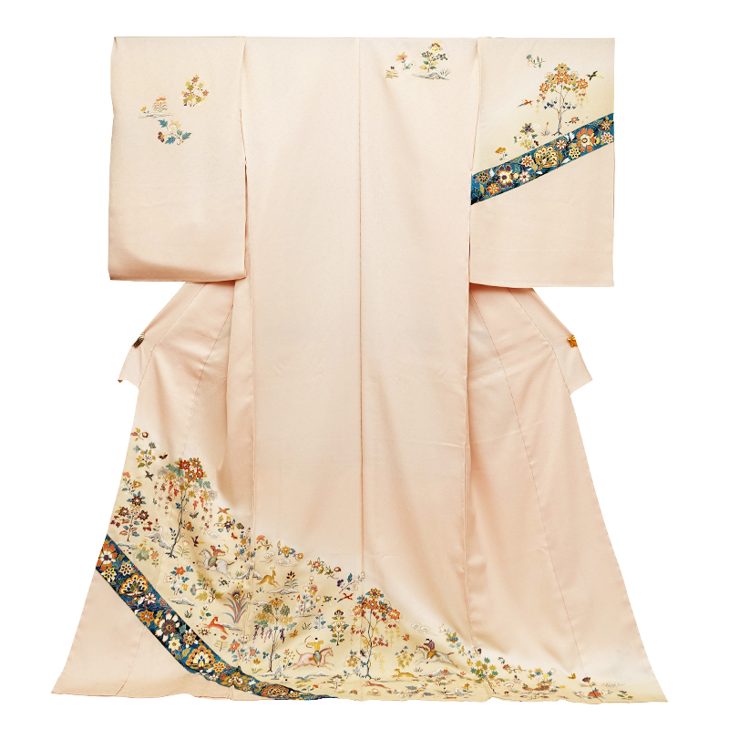 染の百趣矢野】手描き東京友禅訪問着『斜め更紗に狩猟紋』 − 訪問着