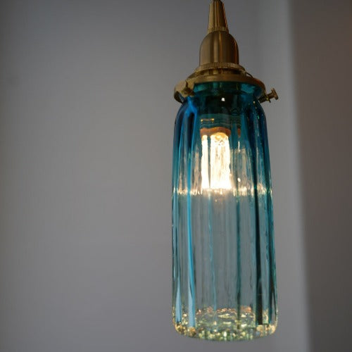 安土草多 ペンダントライト 照明 吹きガラス 鳴門細筒瓶（青透き被せ
