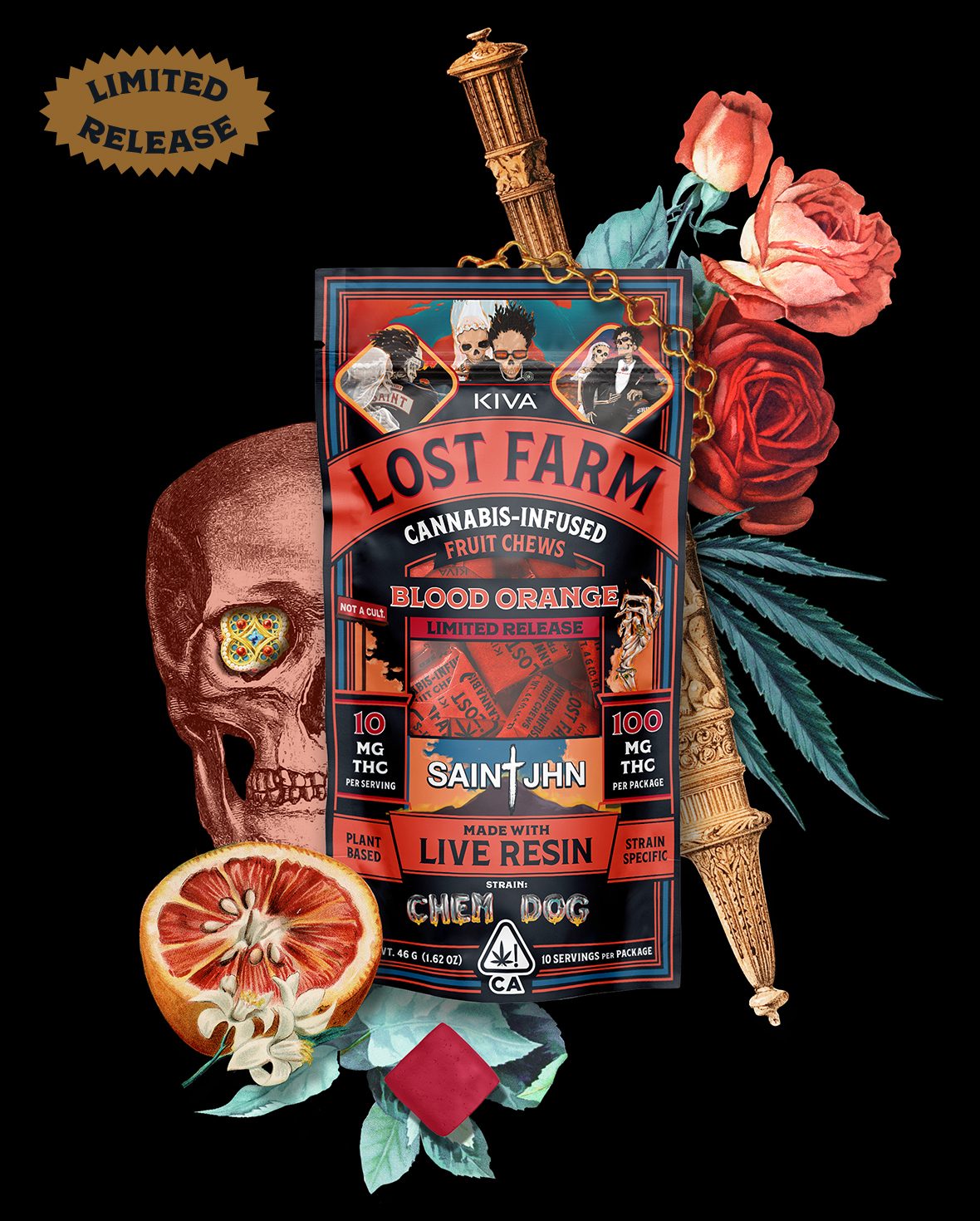 Lost Farm Blood Orange x SAINt JHN Cannabis Chews | Kiva Confections