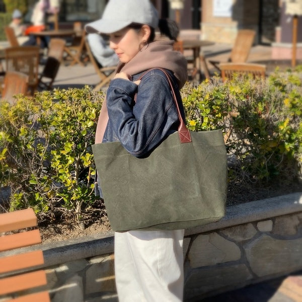 帆布×牛革 ビッグトートバッグ【SA201】B4対応 軽量550g 自立型 経年