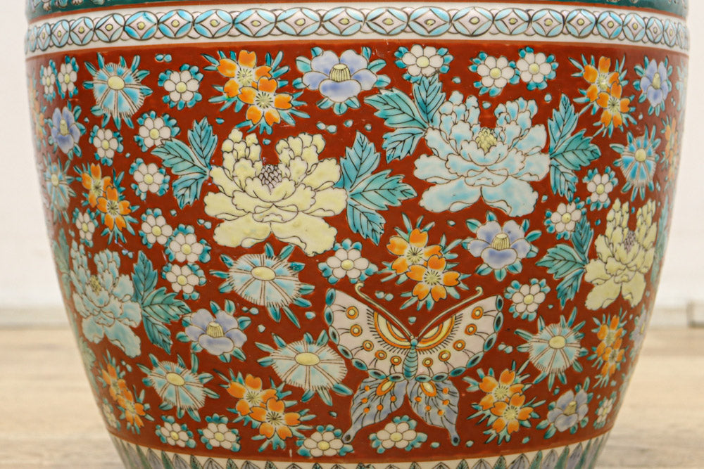 陶器 飾り皿 大鉢 作家物 花峰 「人皆直行我独横行」 蟹柄 直径約33.0