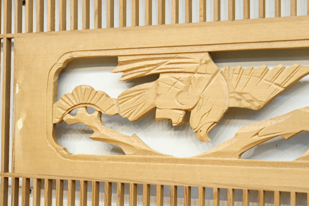 欄間 木彫り 彫刻 二枚組 松と鷲アンティーク 欄間 木彫り 彫刻 二枚組