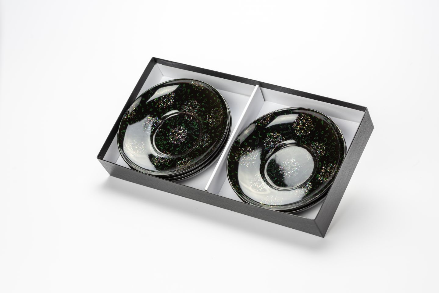 だるま茶托(5枚) 唐塗 緑塗込/螺鈿 | 津軽塗 小林漆器のネット通販