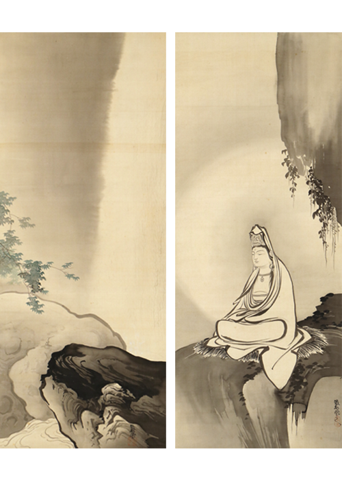 橋本雅邦 観音 瀑布 双幅 | 古美術瀬戸