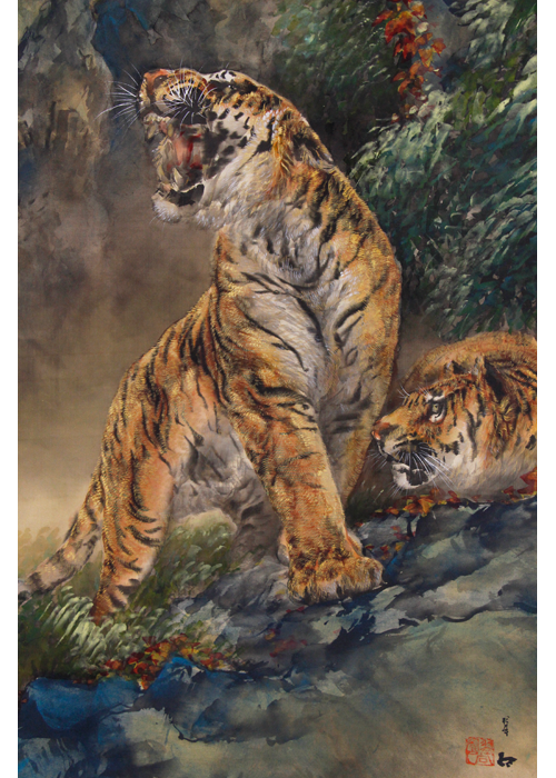 日本画の掛軸 虎図 翠石 大橋翠石 叟虎之図/掛け軸(