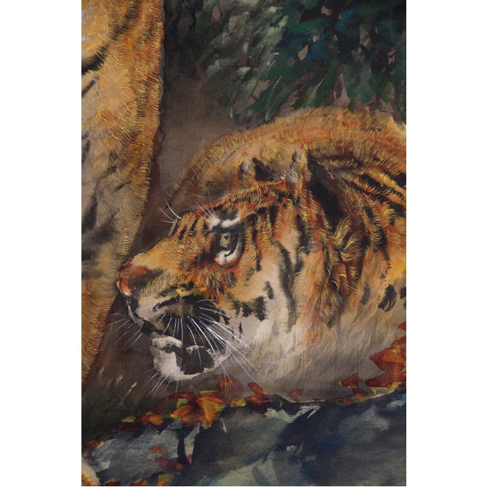 大橋翠谷「月に虎」絹本掛軸 186×54cm 江戸後期 値引き交渉可 大橋翠谷