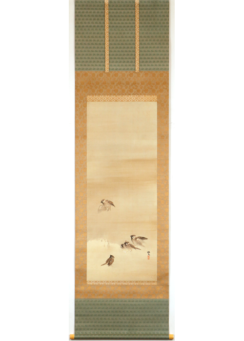 竹内栖鳳 雪中喋雀 | 古美術瀬戸