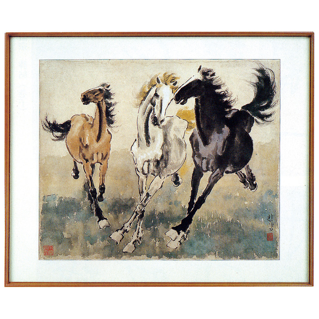 中国美術品・名家手描き駿馬彩畫4條塀掛軸・水彩畫・徐悲鴻印款・