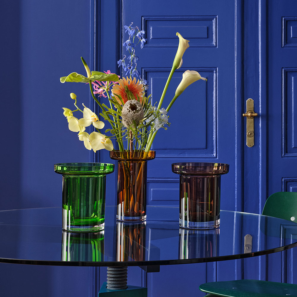 Kosta Boda Limelight Vase Flowers Decor Amber Crystal Glass Low