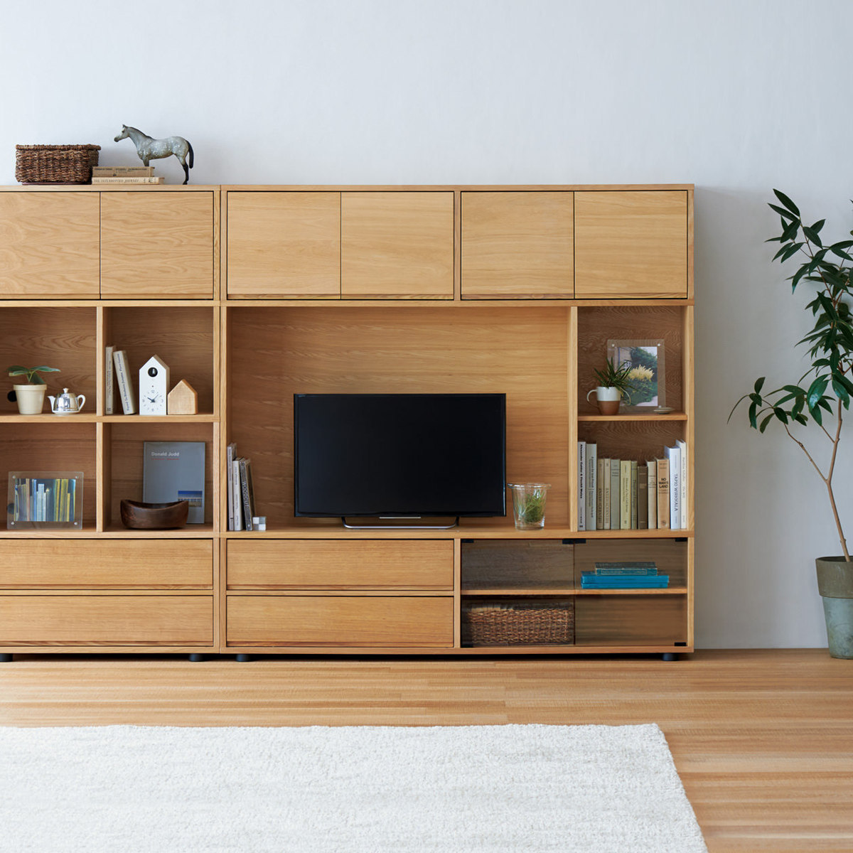 無印良品 スタッキングキャビネット 木製ドア 幅162cm オーク材 テレビ