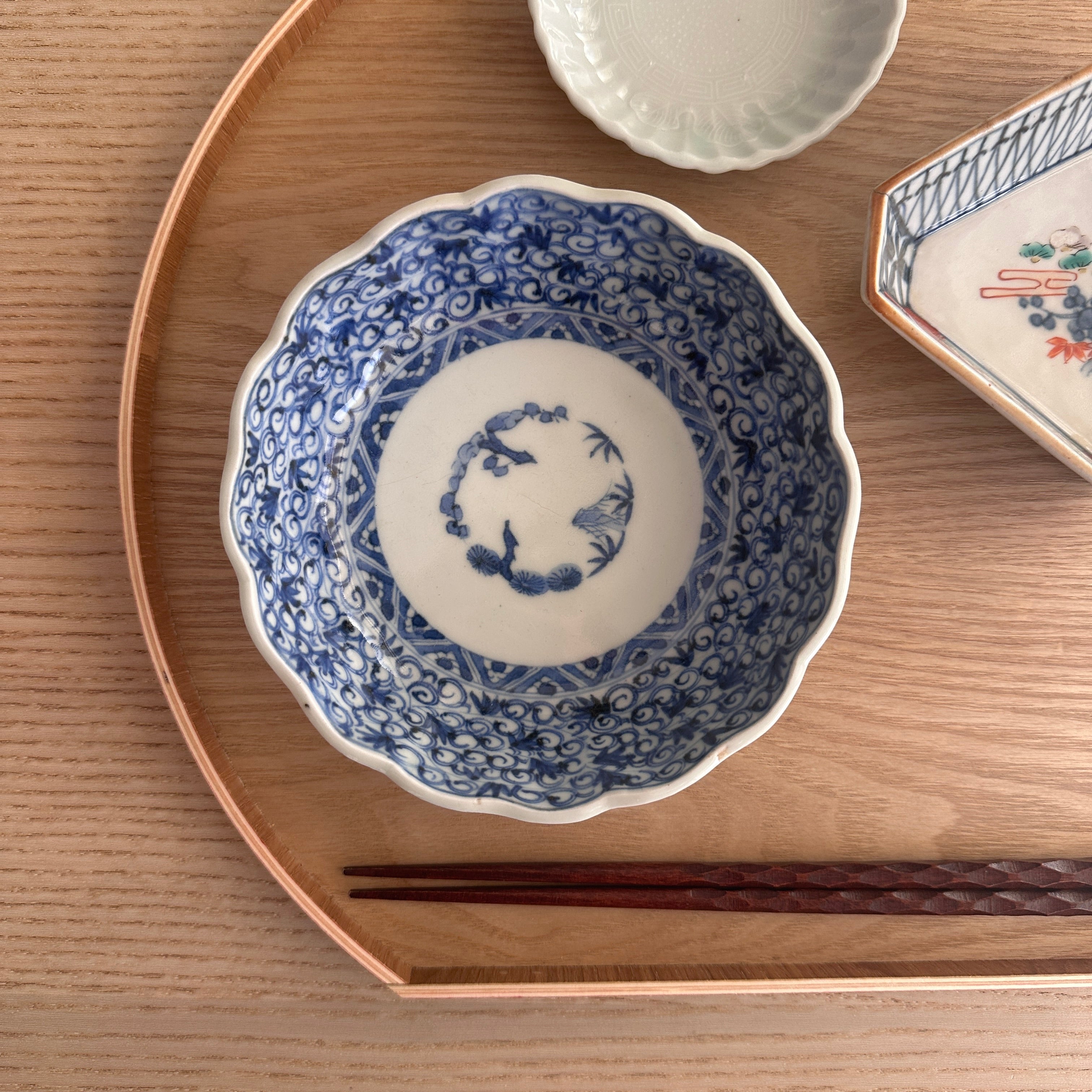 古伊万里 染付 船 五寸皿 5客揃 （GAA1DHP-044）