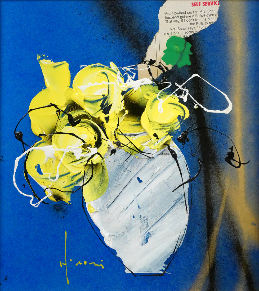 立川広己「メロディー」油絵にコラージュ・色紙 絵画買取・販売の小竹美術