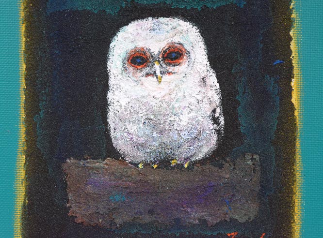 美品 掛け軸 広森耕仁作 夫婦梟図 共箱 太巻き付 美術年鑑掲載作家