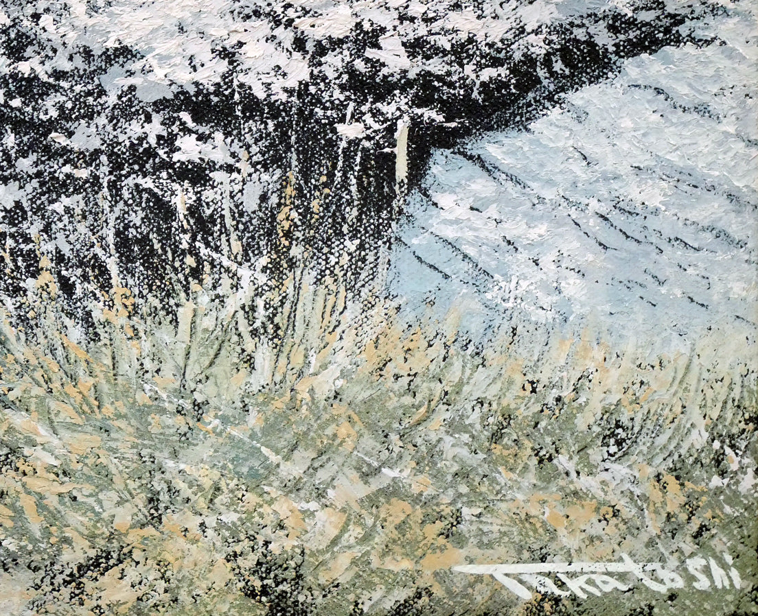 山崎貴稔「丘に咲く（桜）」油絵・F4号 絵画買取・販売の小竹美術