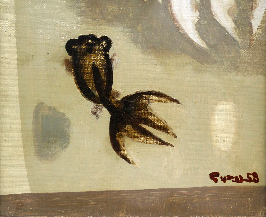 真作】絵画 作者不詳 サイン有 油彩4号 魚 名品 T117 真作】絵画作者