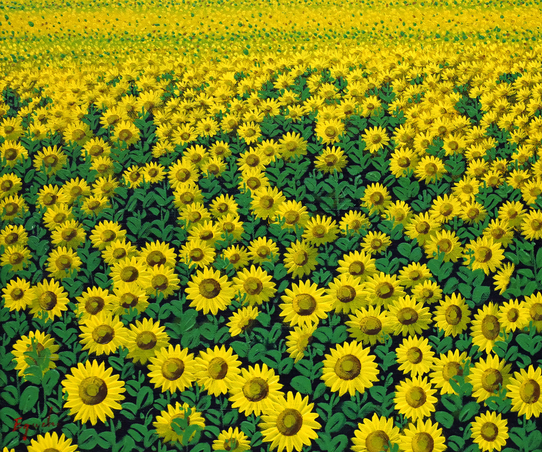 江口徹「向日葵の道」油絵・F20号 絵画買取・販売の小竹美術