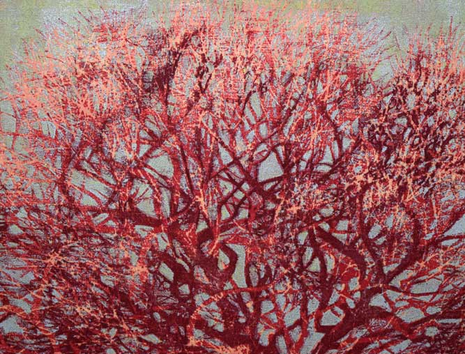 星襄一「赤い木」木版画 絵画買取・販売の小竹美術