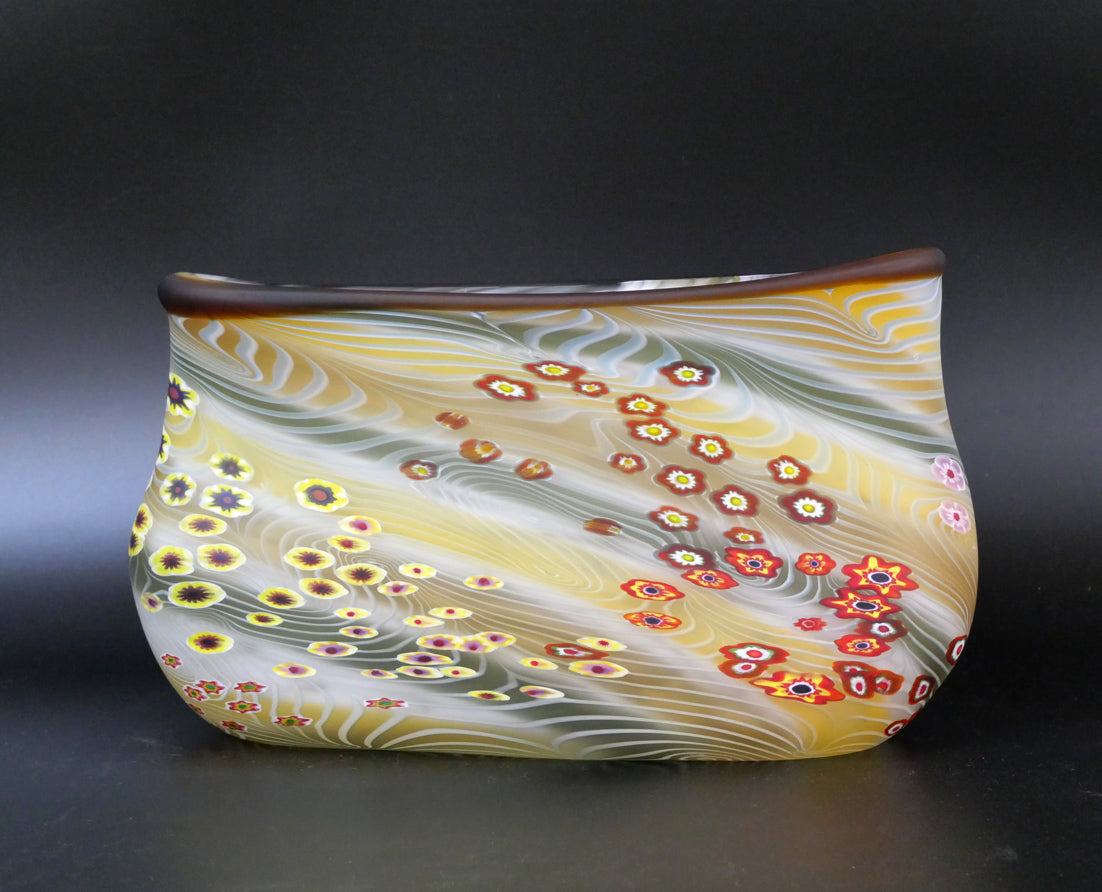 石井康治「手吹き硝子 彩花文器」共箱 絵画買取・販売の小竹美術