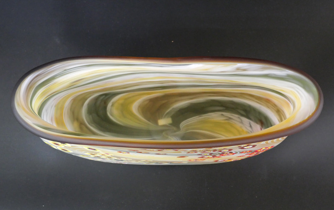 石井康治「手吹き硝子 彩花文器」共箱 絵画買取・販売の小竹美術