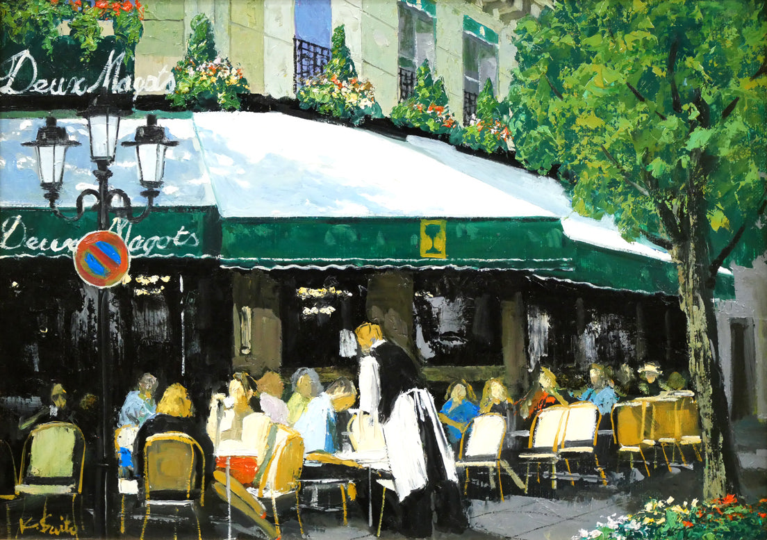 斉藤要「午後のカフェ（パリ）」油絵・F4号 絵画買取・販売の小竹美術