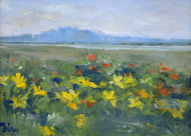 伊藤仁「小清水原生花園（斜里岳）」油絵・F4号 絵画買取・販売の小竹美術