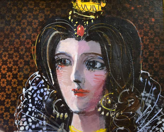 真作】絵画 田所幸一 油彩0号 パリの屋根 1977年作 モダン構成 X166 真