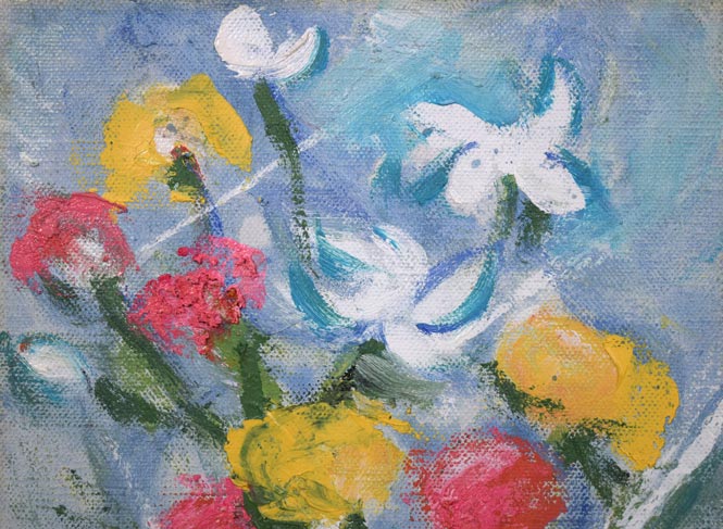 西村計雄「花」油絵・F0号 絵画買取・販売の小竹美術