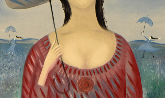 斎藤真一「日傘」リトグラフ 絵画買取・販売の小竹美術