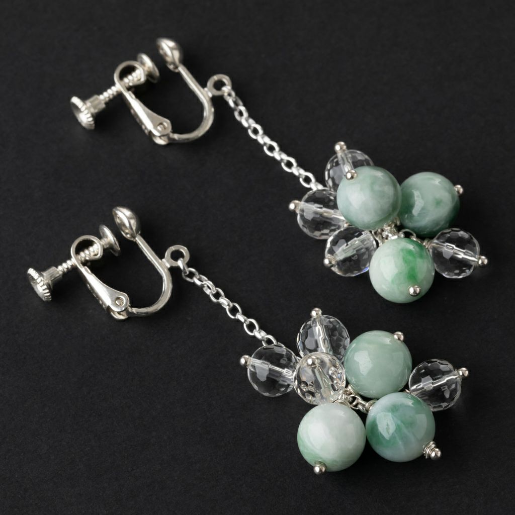 8mm玉・水晶】（高品質濃緑色ヒスイ）糸魚川天然翡翠ぶどう型