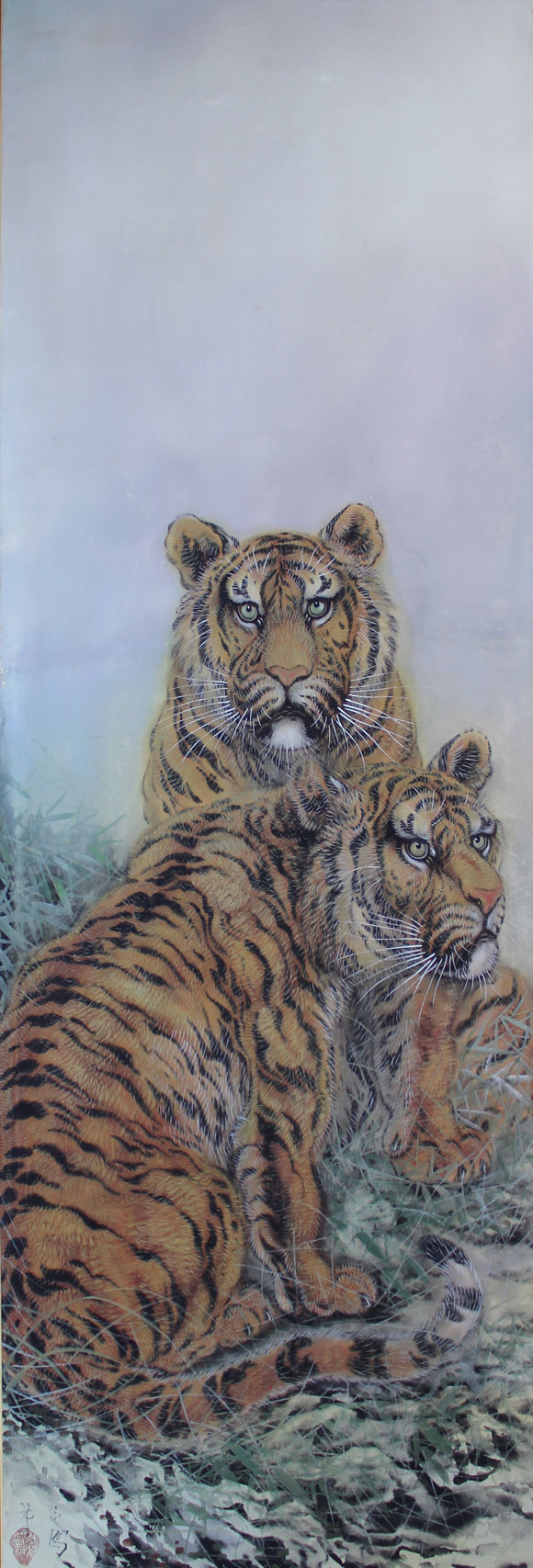 No2051 掛軸中国清代在判猛虎図夏雨村:賛唐画古美術送料無料