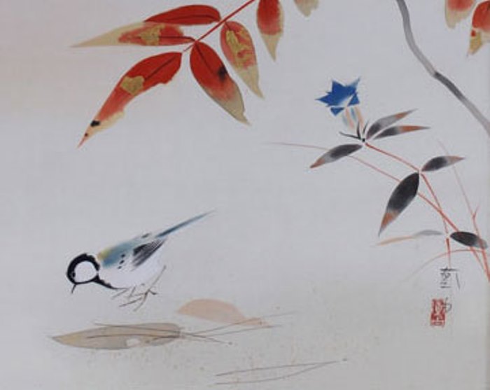 三宅凰白 日本画 扇面 38x58cm 【公式通販】