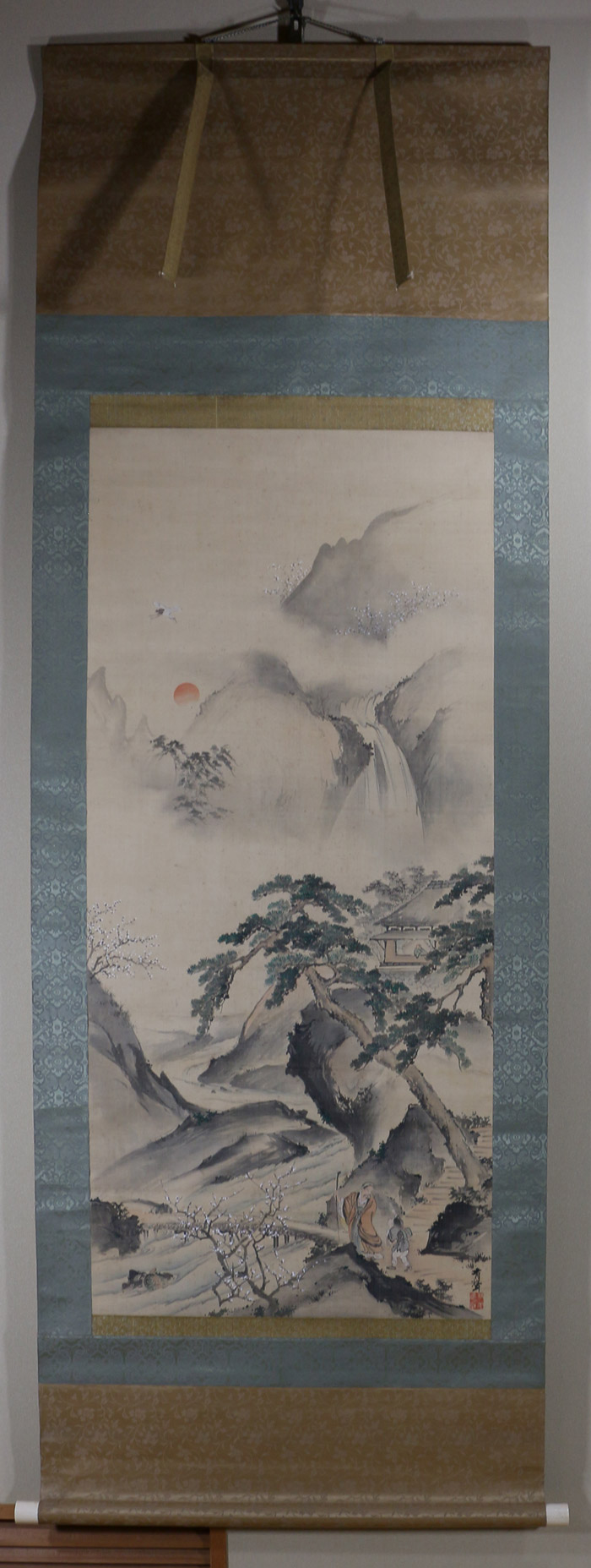 幸堂在銘 山水画 蓬莱山 掛軸 絹本 美術品 幸堂在銘 山水画 蓬莱山